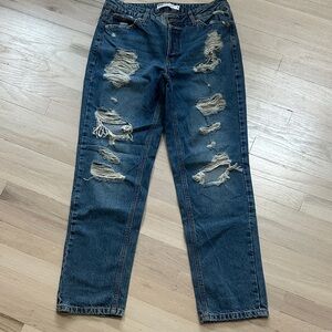 Garage Distressed Straight Leg Jeans - Blue